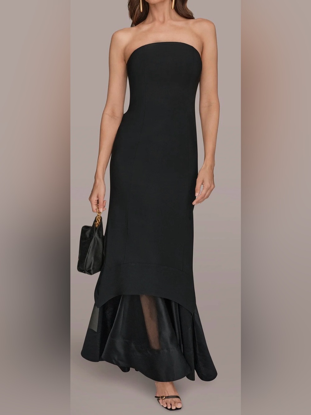 NEW DONNA KARAN New York Black strapless organza skirt gown sz 14